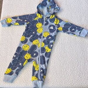 Adidas Blue & Yellow Smiley World Baby Romper